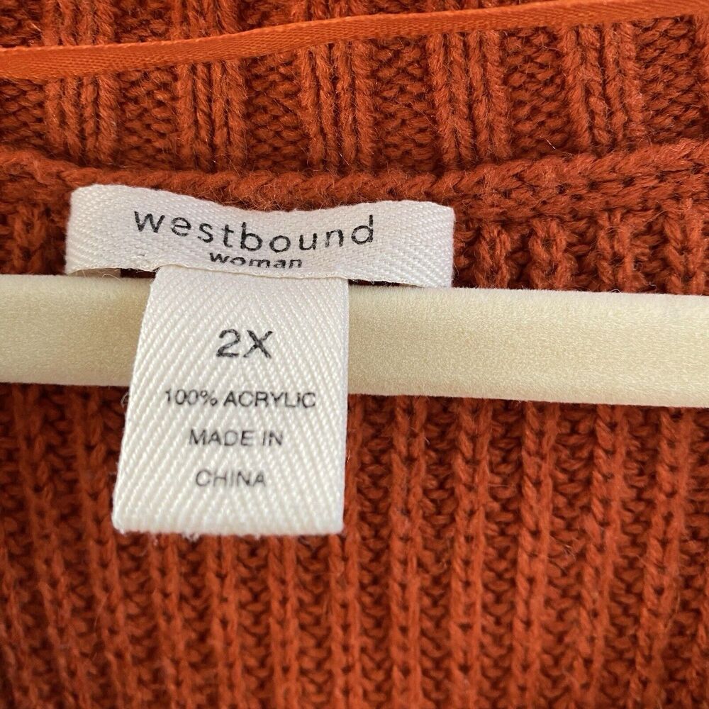 Westbound Womens 2X Long Sleeve Burnt Orange Ribbed V Neck Knit Sweater - Picture 3 of 9